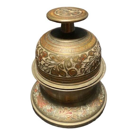 Brass Decorative Incense Bowl Ashtray & Bell Stand - Picture 2 of 16